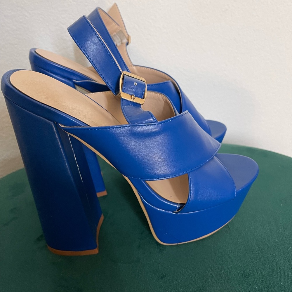 Stacked sling back heels